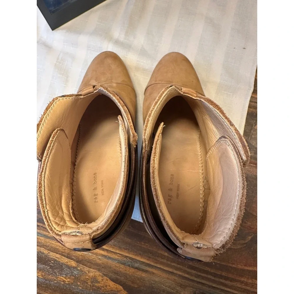 Rag‎ Bone New York Tan Leather Ankle Boots Buckle Heel Block Women Sz 37 or US 7